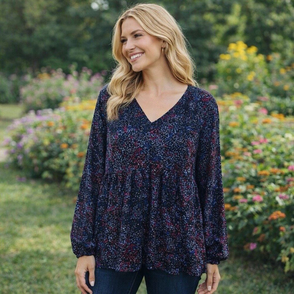 NEW Addition Elle Moody Floral Peasant Bohemian Milk Maid Blouse 1X
